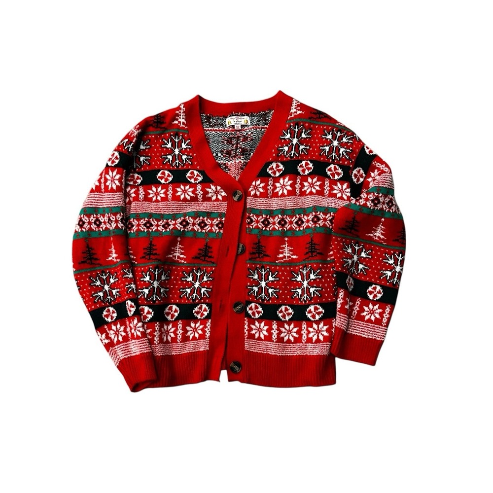 Proof Christmas Cardigan Sweater Womens Medium Red Fair Isle Snowflake 256255